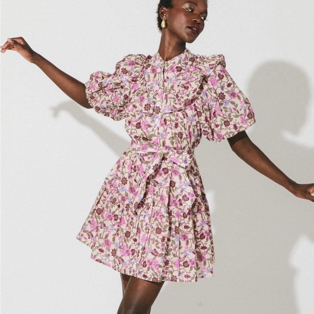 Cleobella willa Puff-Sleeve Tie-Waist Mini Dress